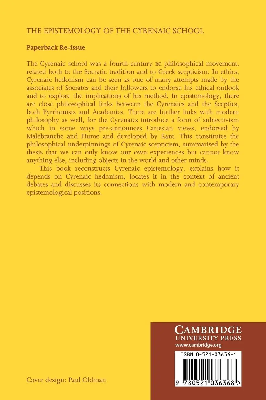 Rückseite: 9780521036368 | The Epistemology of the Cyrenaic School | Voula Tsouna | Taschenbuch
