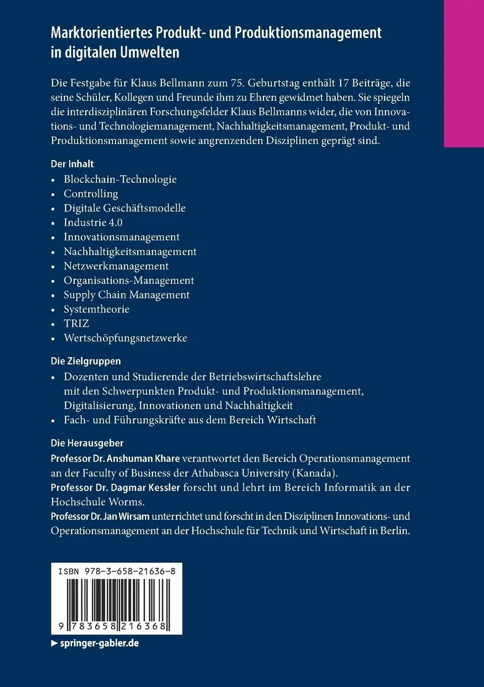 Rückseite: 9783658216368 | Marktorientiertes Produkt- und Produktionsmanagement in digitalen...