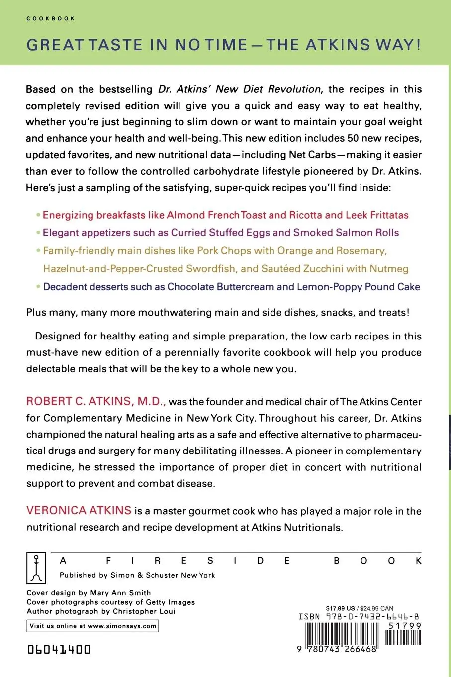 Rückseite: 9780743266468 | Dr. Atkins' Quick &amp; Easy New Diet Cookbook | Robert C. Atkins (u. a.)