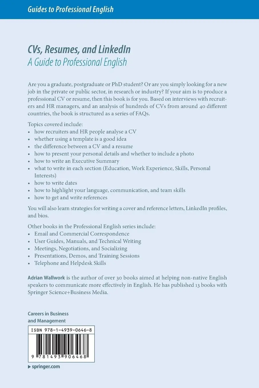 Rückseite: 9781493906468 | CVs, Resumes, and LinkedIn | A Guide to Professional English | Buch