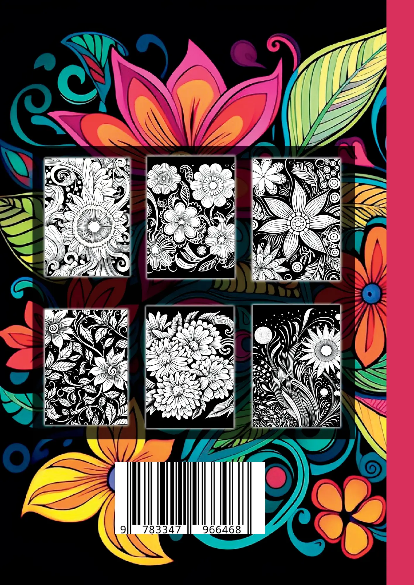 Rückseite: 9783347966468 | Schwarzes Malbuch für Erwachsene "Blumen &amp; Florale Muster" | Malbücher