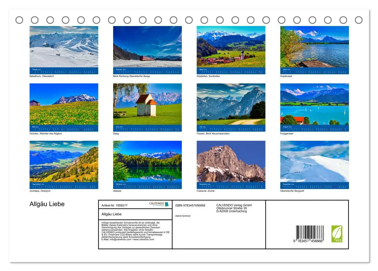 Bild: 9783457456668 | Allgäu Liebe (Tischkalender 2026 DIN A5 quer), CALVENDO Monatskalender
