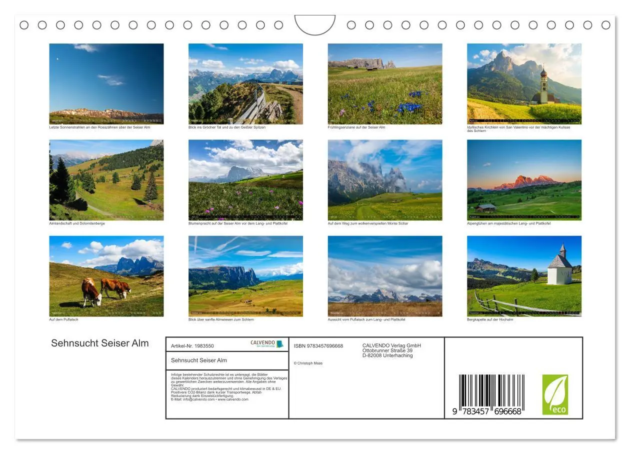 Bild: 9783457696668 | Sehnsucht Seiser Alm (Wandkalender 2026 DIN A4 quer), CALVENDO...
