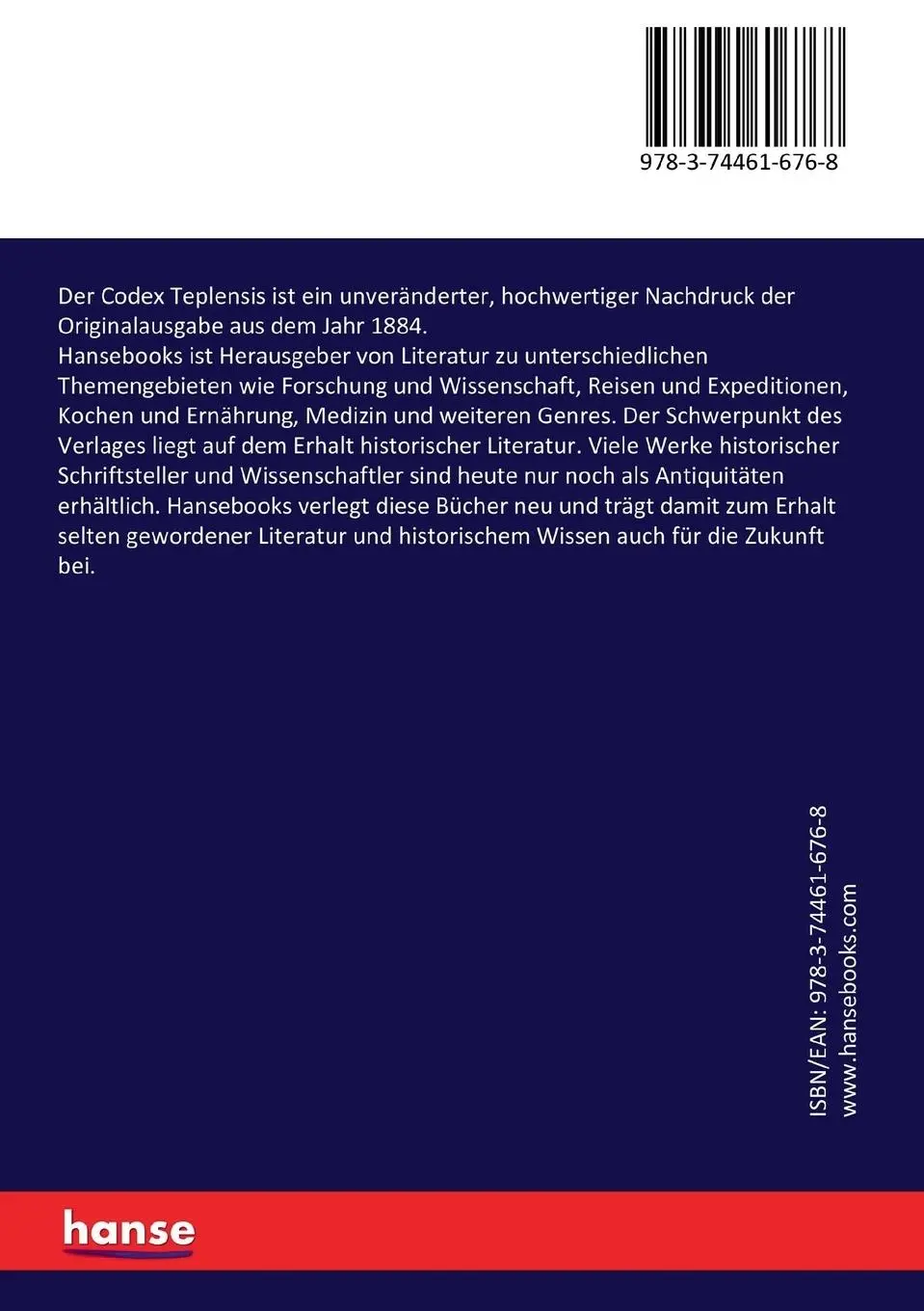 Rückseite: 9783744616768 | Der Codex Teplensis | Anonymous | Taschenbuch | 444 S. | Deutsch