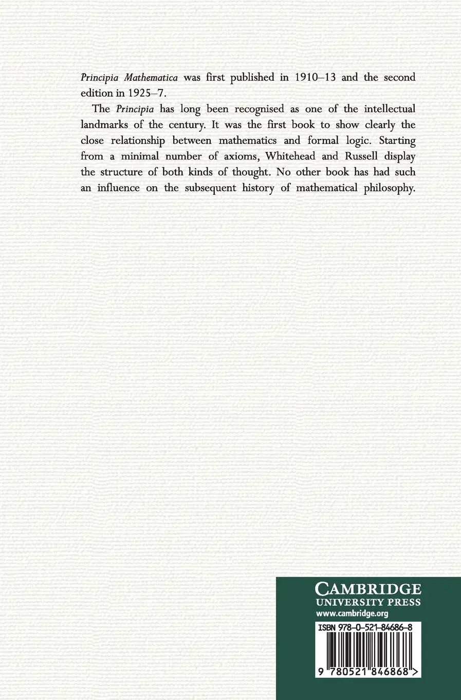 Rückseite: 9780521846868 | Principia Mathematica | Alfred North Whitehead (u. a.) | Buch | 2012