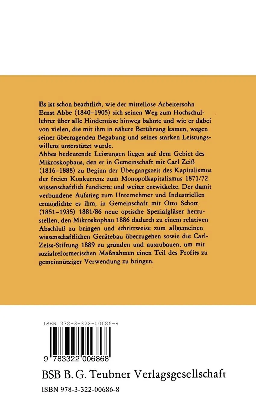 Rückseite: 9783322006868 | Ernst Abbe | Joachim Wittig | Taschenbuch | 148 S. | Deutsch | 1989