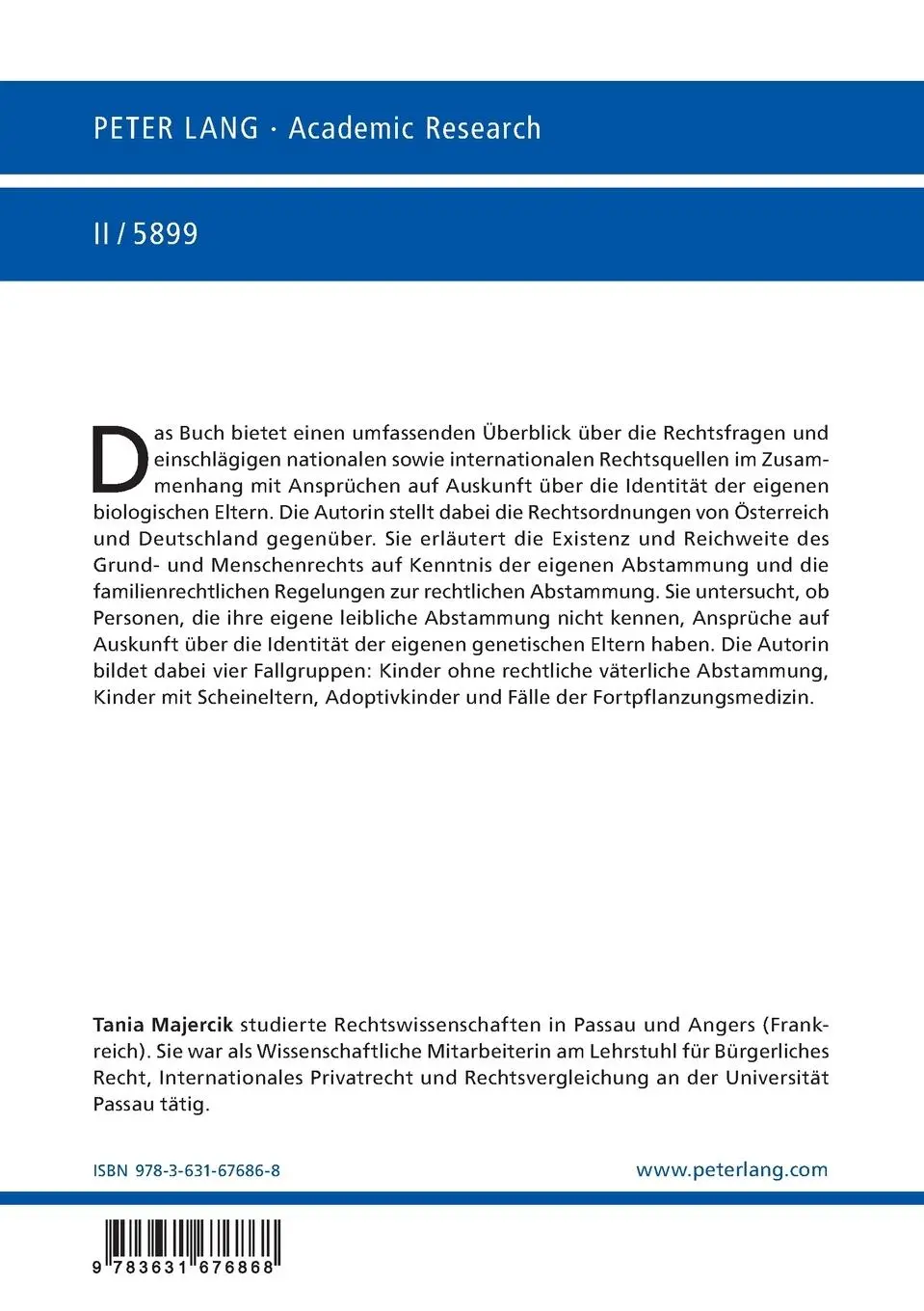 Rückseite: 9783631676868 | Der Anspruch auf Auskunft über die Identität der eigenen...
