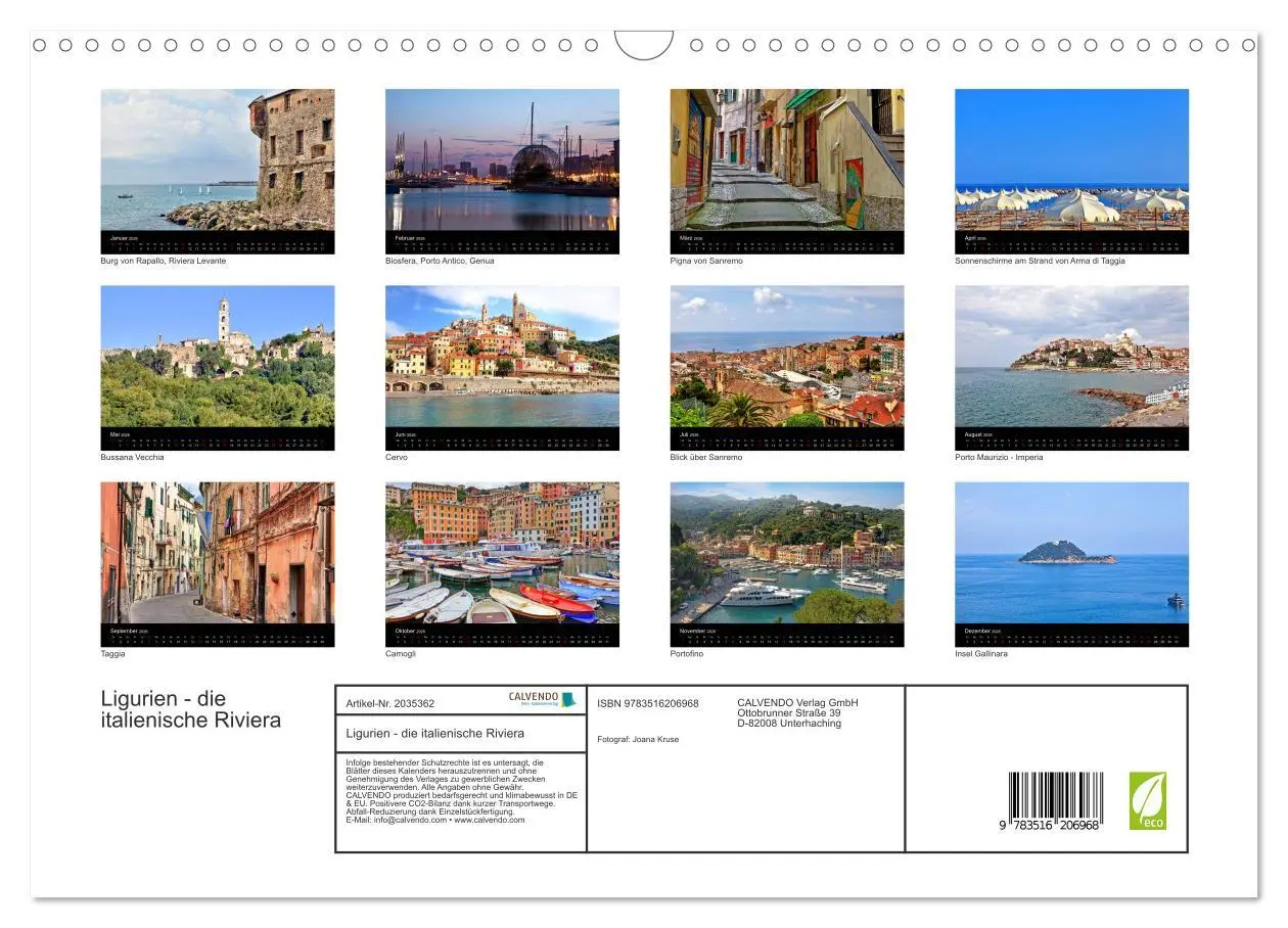 Bild: 9783516206968 | Ligurien - die italienische Riviera (Wandkalender 2026 DIN A3...