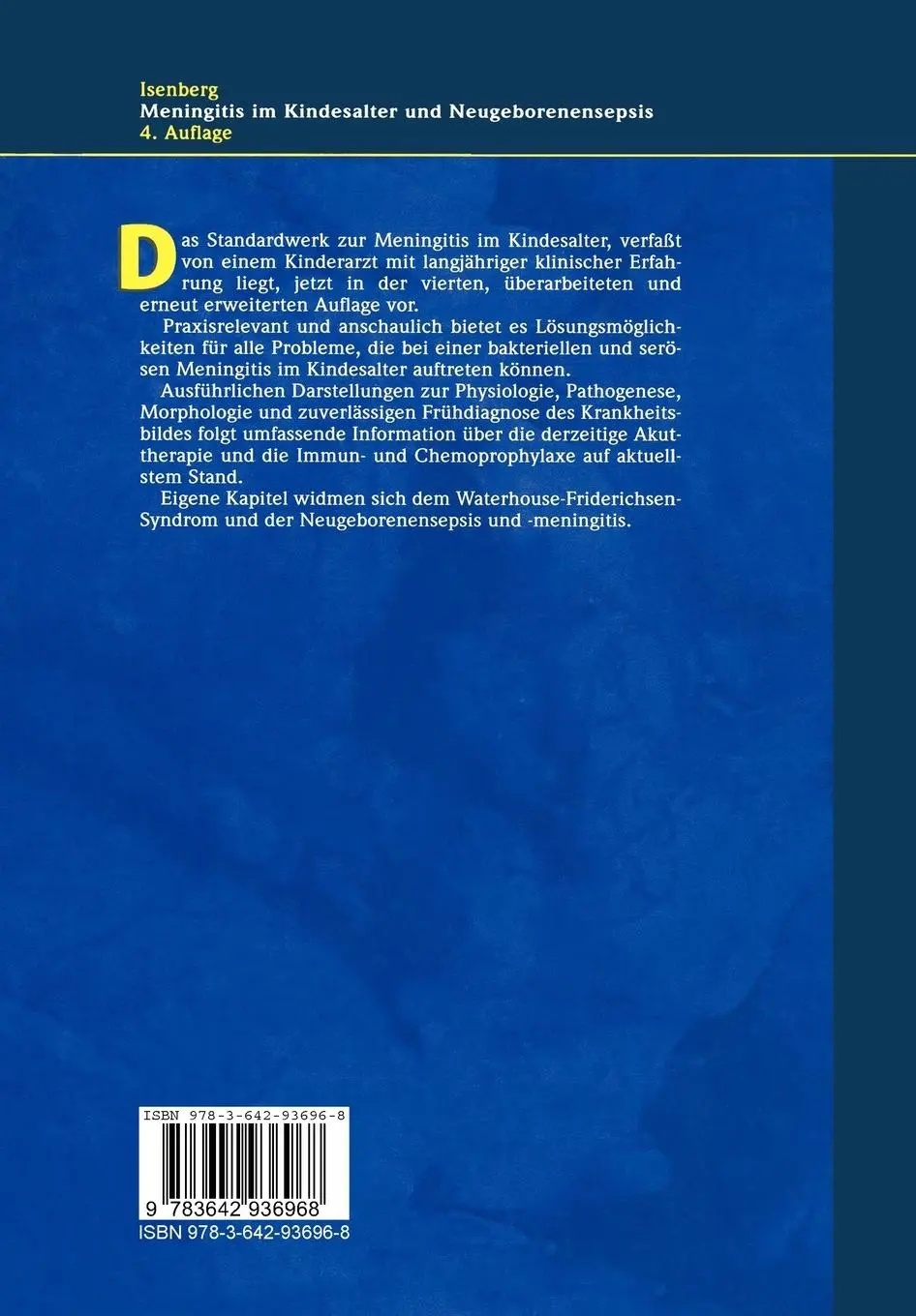 Rückseite: 9783642936968 | Meningitis im Kindesalter und Neugeborenensepsis | H. Isenberg | Buch