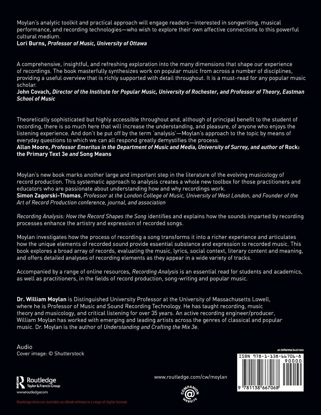 Rückseite: 9781138667068 | Recording Analysis | How the Record Shapes the Song | William Moylan