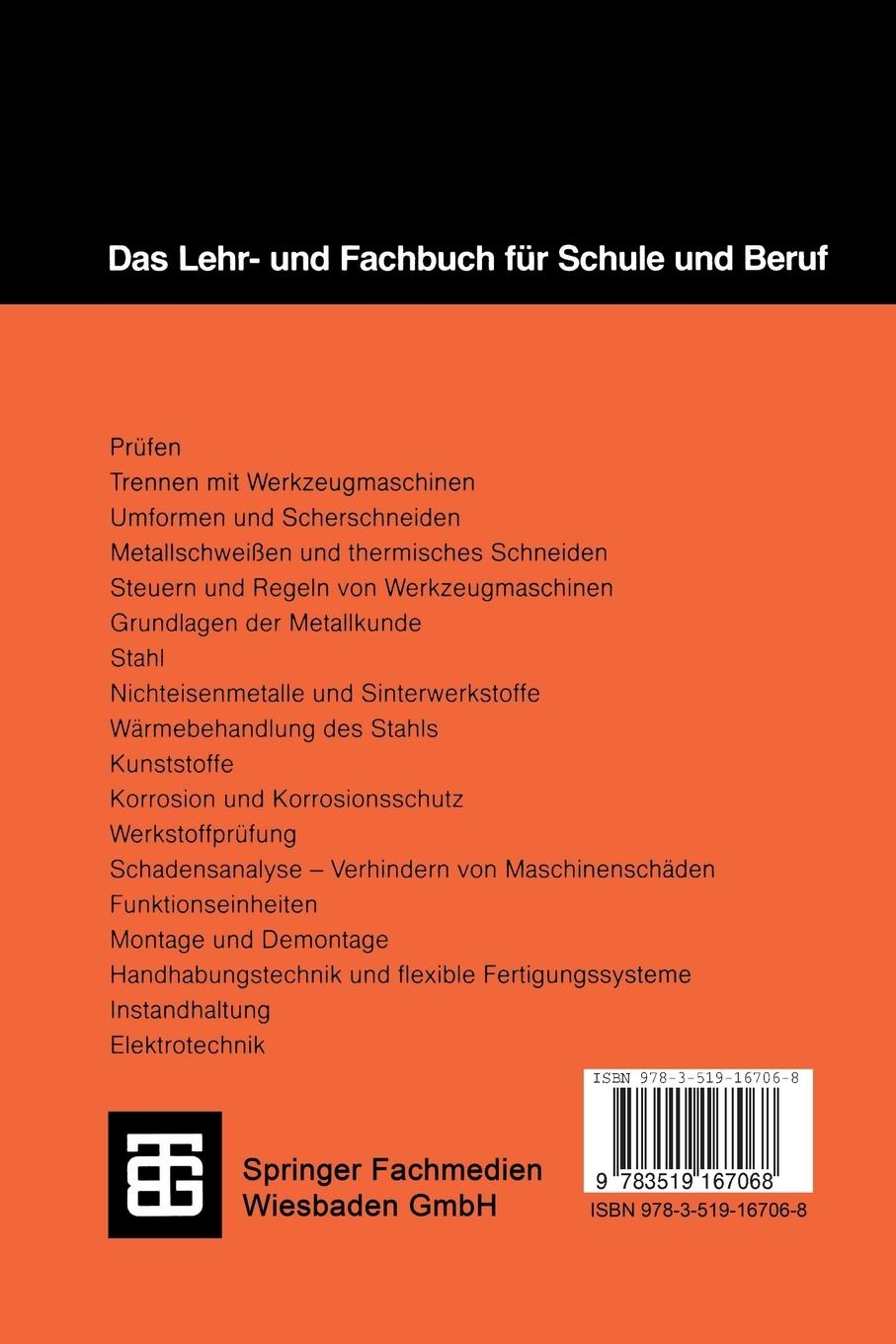 Rückseite: 9783519167068 | Metallfachkunde 2 | Industrie- und Zerspanungsmechanik | Taschenbuch