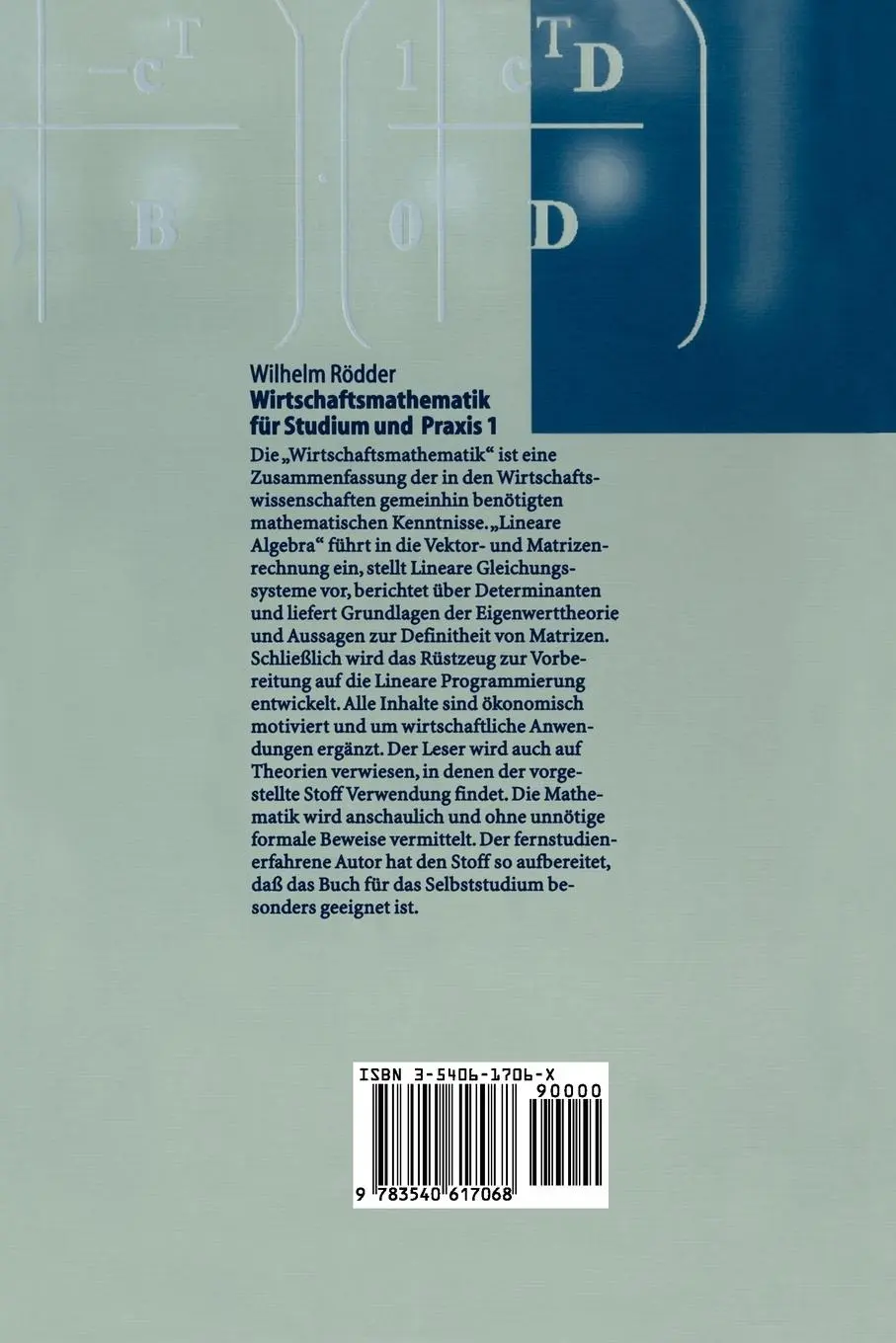 Rückseite: 9783540617068 | Wirtschaftsmathematik für Studium und Praxis 1 | Lineare Algebra