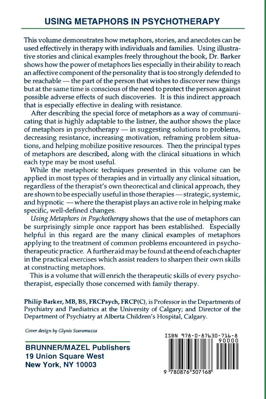 Rückseite: 9780876307168 | Using Metaphors In Psychotherapy | Philip Barker | Taschenbuch | 1992