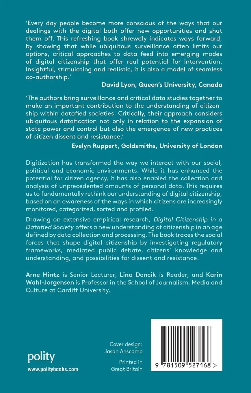 Rückseite: 9781509527168 | Digital Citizenship in a Datafied Society | Arne Hintz (u. a.) | Buch