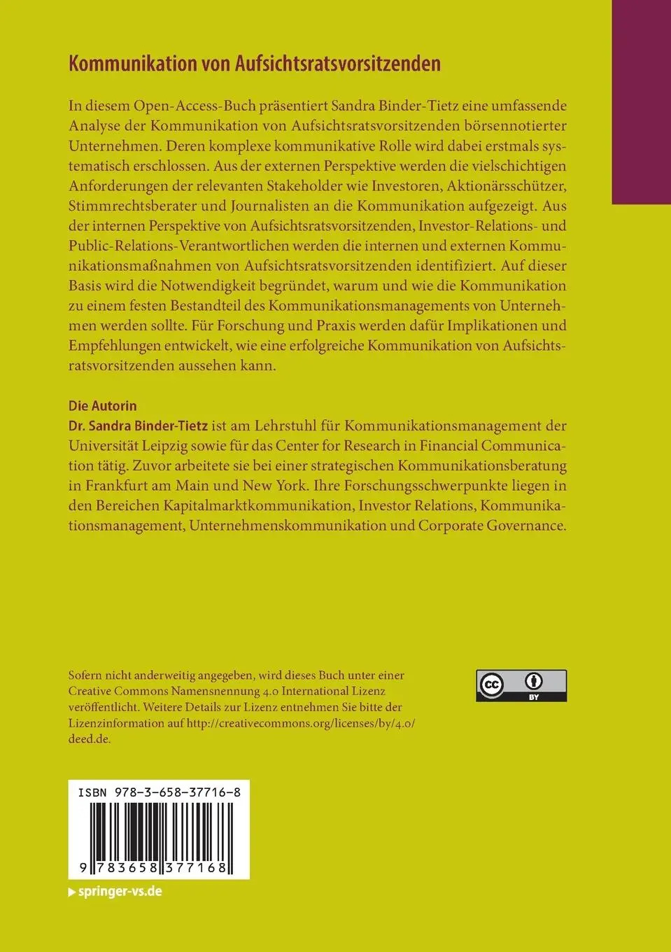 Rückseite: 9783658377168 | Kommunikation von Aufsichtsratsvorsitzenden | Sandra Binder-Tietz