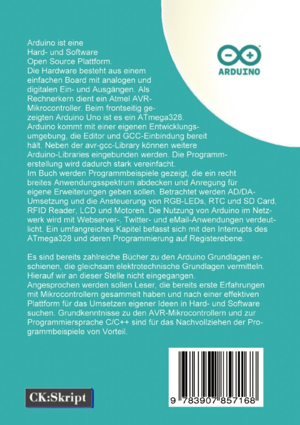 Rückseite: 9783907857168 | Arduino | Hard- und Software Open Source Plattform | Claus Kühnel