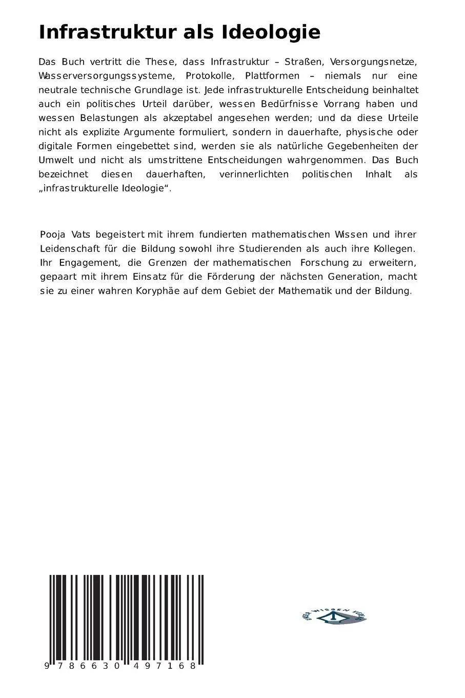 Rückseite: 9786630497168 | Infrastruktur als Ideologie | Pooja Vats | Taschenbuch | 60 S. | 2026