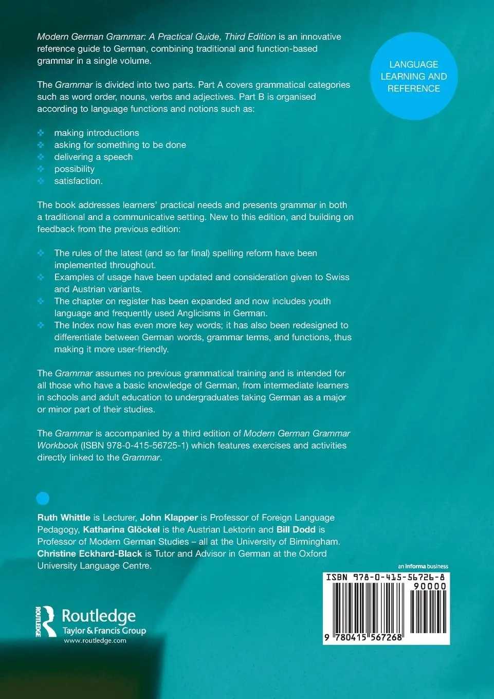 Rückseite: 9780415567268 | Modern German Grammar | A Practical Guide | Ruth Whittle (u. a.)