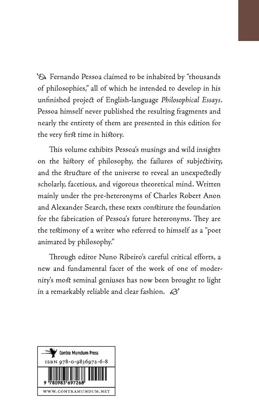 Rückseite: 9780983697268 | Philosophical Essays | A Critical Edition | Fernando Pessoa | Buch