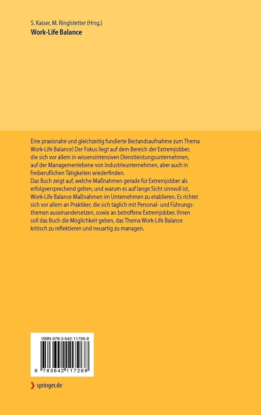 Rückseite: 9783642117268 | Work-Life Balance | Max Josef Ringlstetter (u. a.) | Buch | xxii