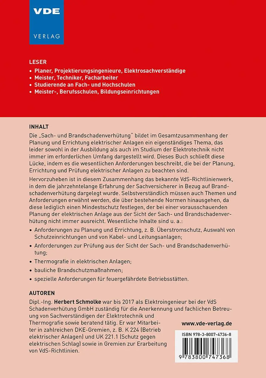 Rückseite: 9783800747368 | Brandschutztechnische Bewertung und Prüfung elektrischer Anlagen