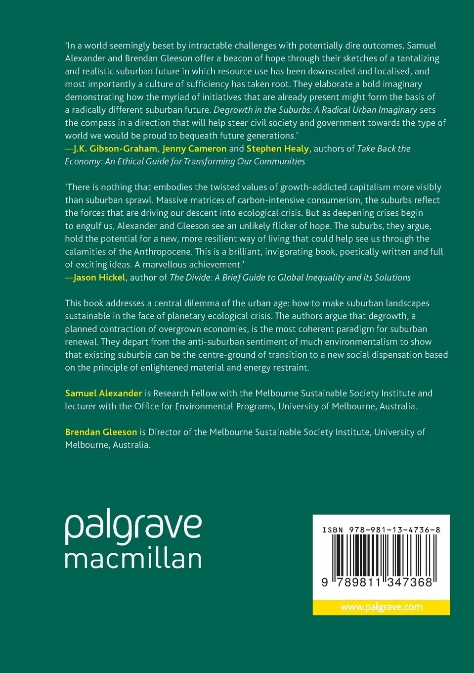 Rückseite: 9789811347368 | Degrowth in the Suburbs | A Radical Urban Imaginary | Gleeson (u. a.)