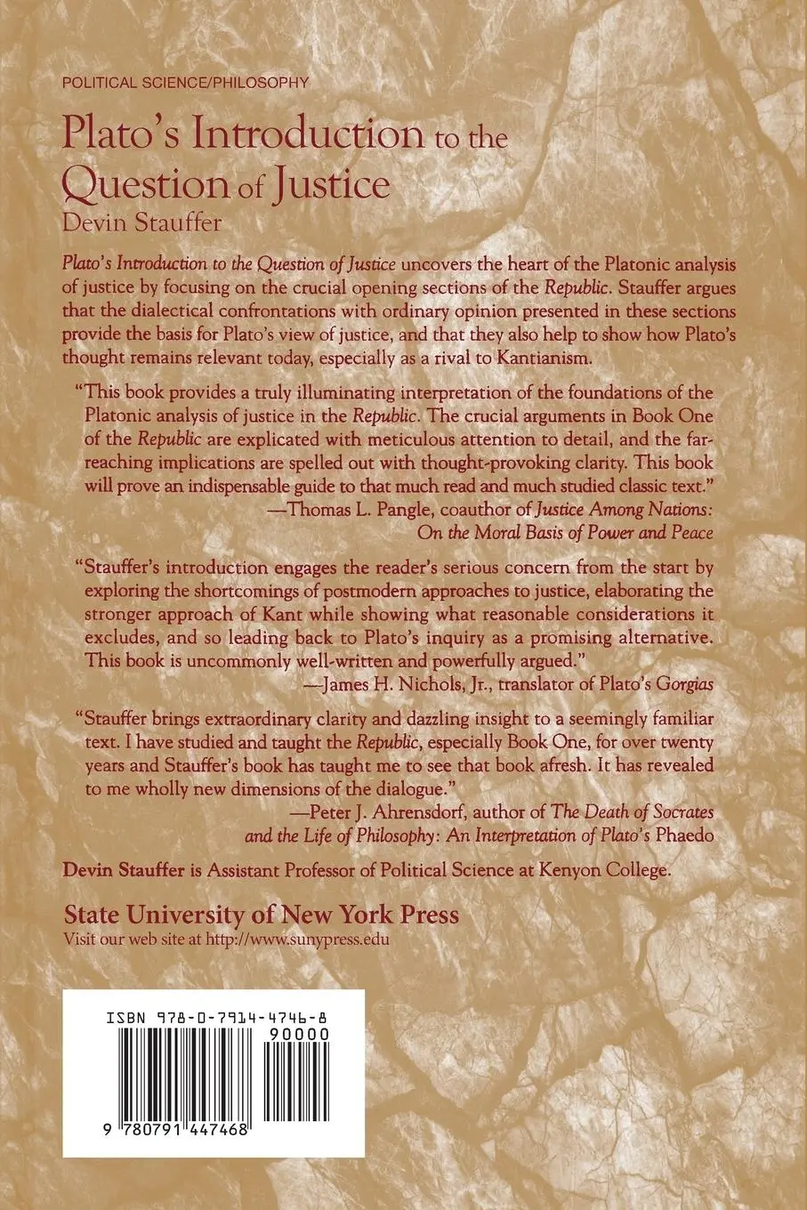 Rückseite: 9780791447468 | Plato's Introduction to the Question of Justice | Devin Stauffer