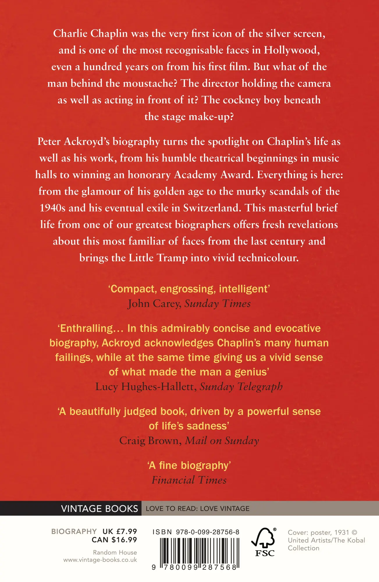 Rückseite: 9780099287568 | Charlie Chaplin | Peter Ackroyd | Taschenbuch | 264 S. | Englisch