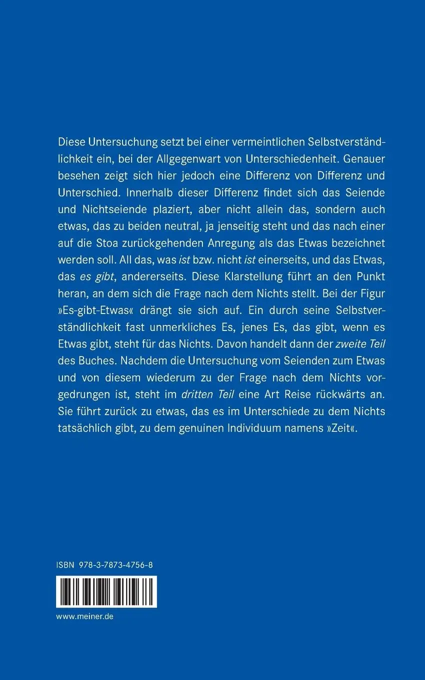 Rückseite: 9783787347568 | Nichts und Zeit | Metaphysica dialectica - urtümliche Figuren | Buch