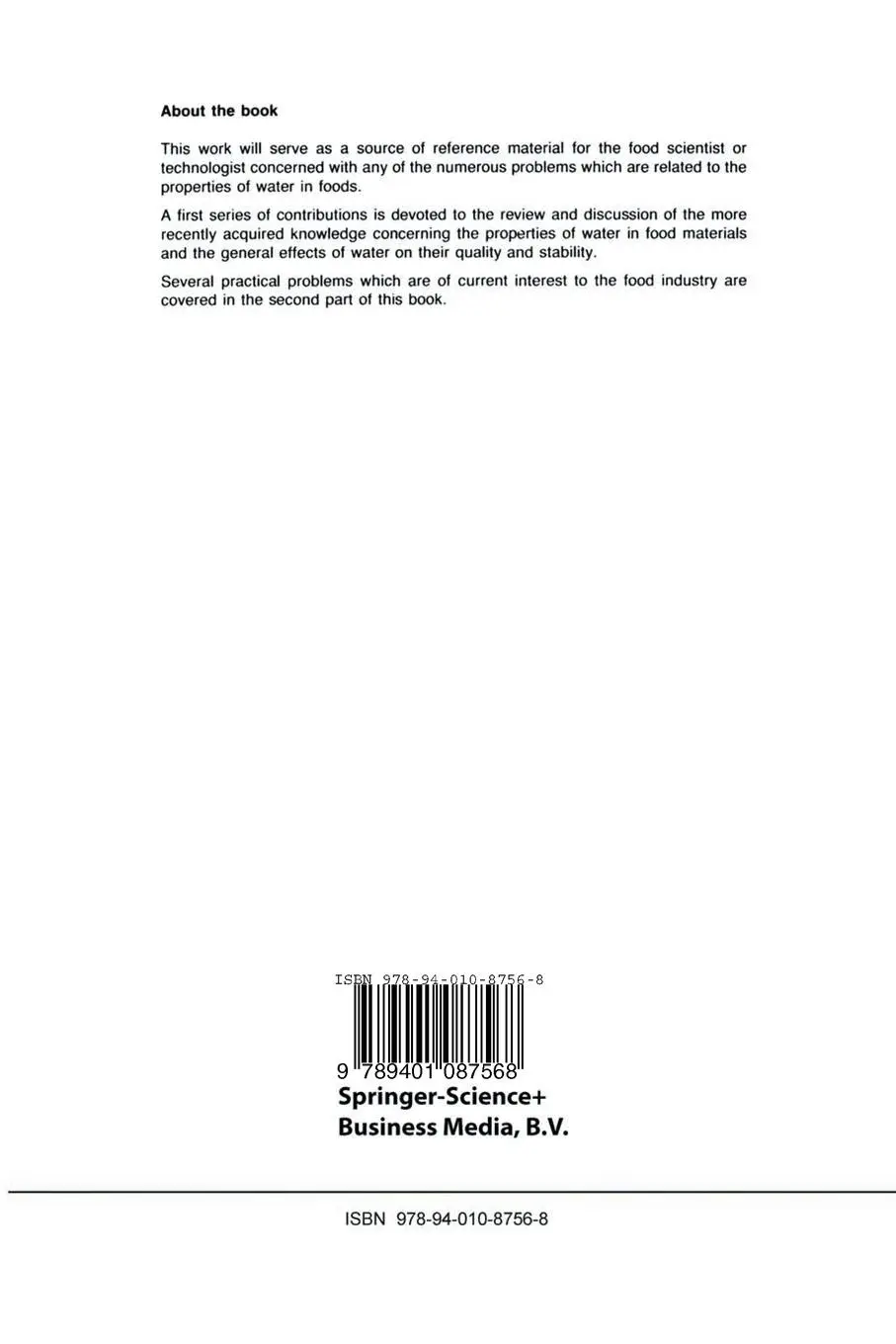 Rückseite: 9789401087568 | Properties of Water in Foods | in Relation to Quality and Stability