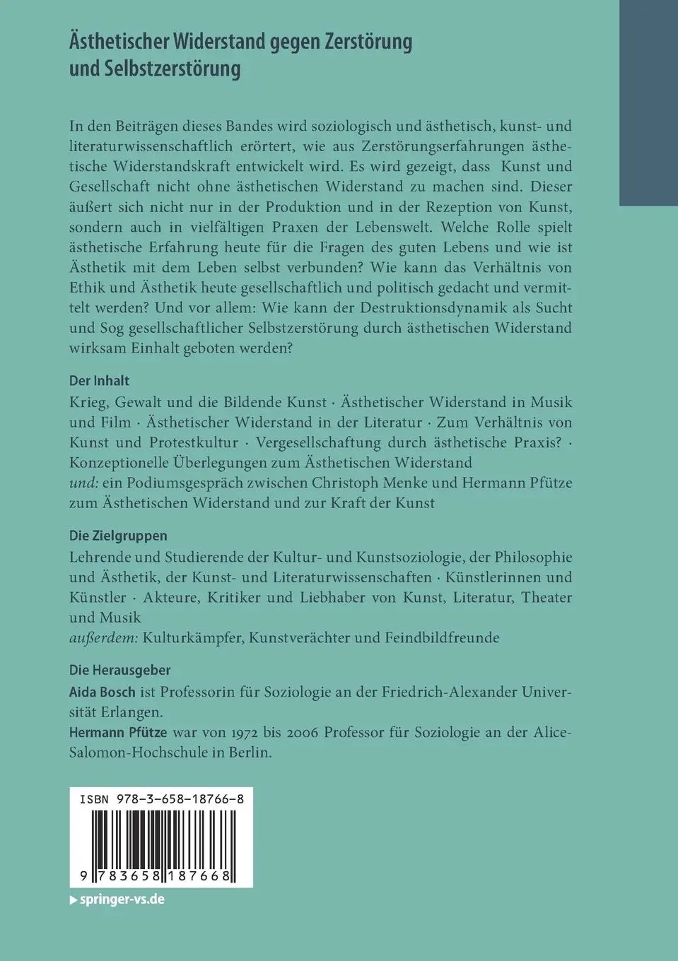 Rückseite: 9783658187668 | Ästhetischer Widerstand gegen Zerstörung und Selbstzerstörung | Buch