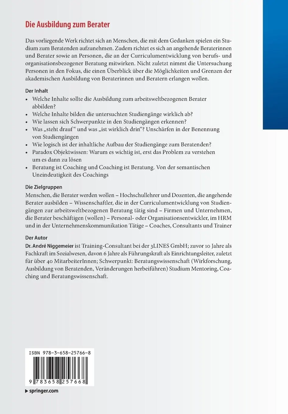 Rückseite: 9783658257668 | Die Ausbildung zum Berater | André Niggemeier | Taschenbuch | xiii