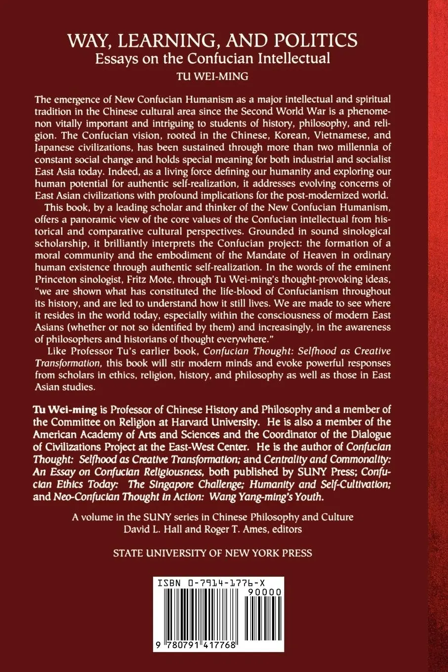 Rückseite: 9780791417768 | Way, Learning, and Politics | Essays on the Confucian Intellectual
