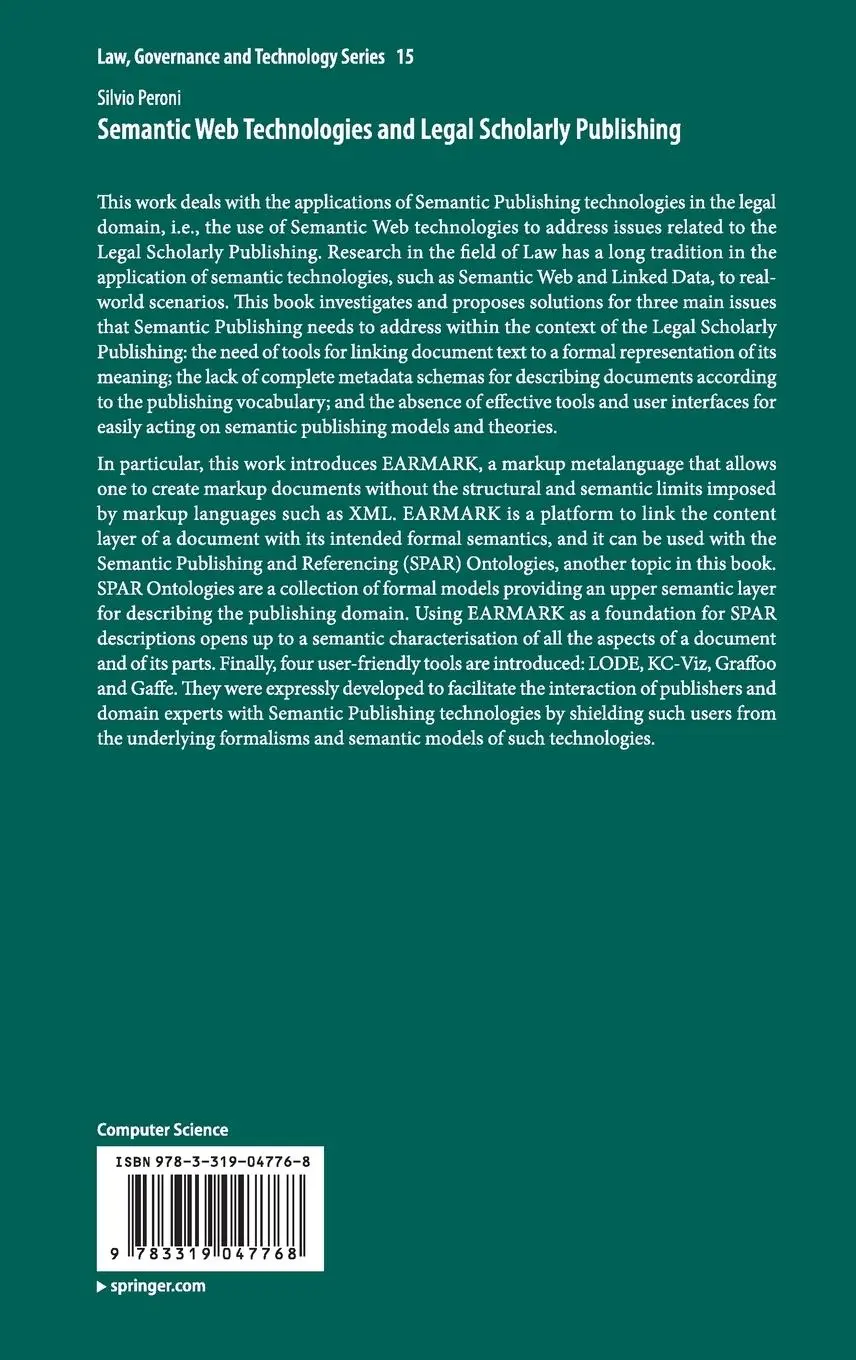 Rückseite: 9783319047768 | Semantic Web Technologies and Legal Scholarly Publishing | Peroni