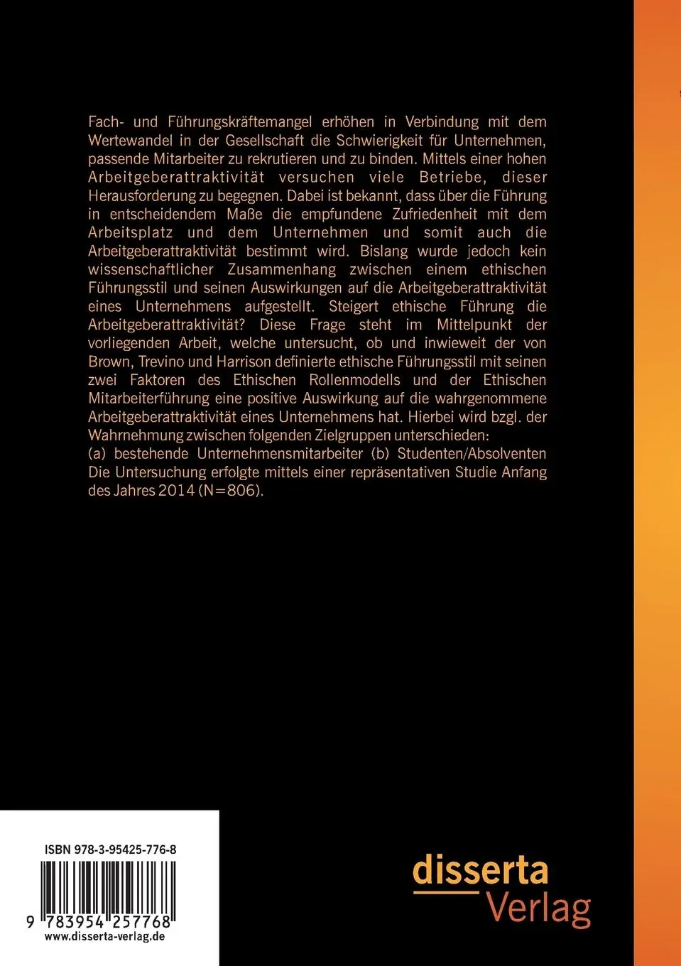 Rückseite: 9783954257768 | Ethische Führung und Arbeitgeberattraktivität: Zusammenhänge | Buch