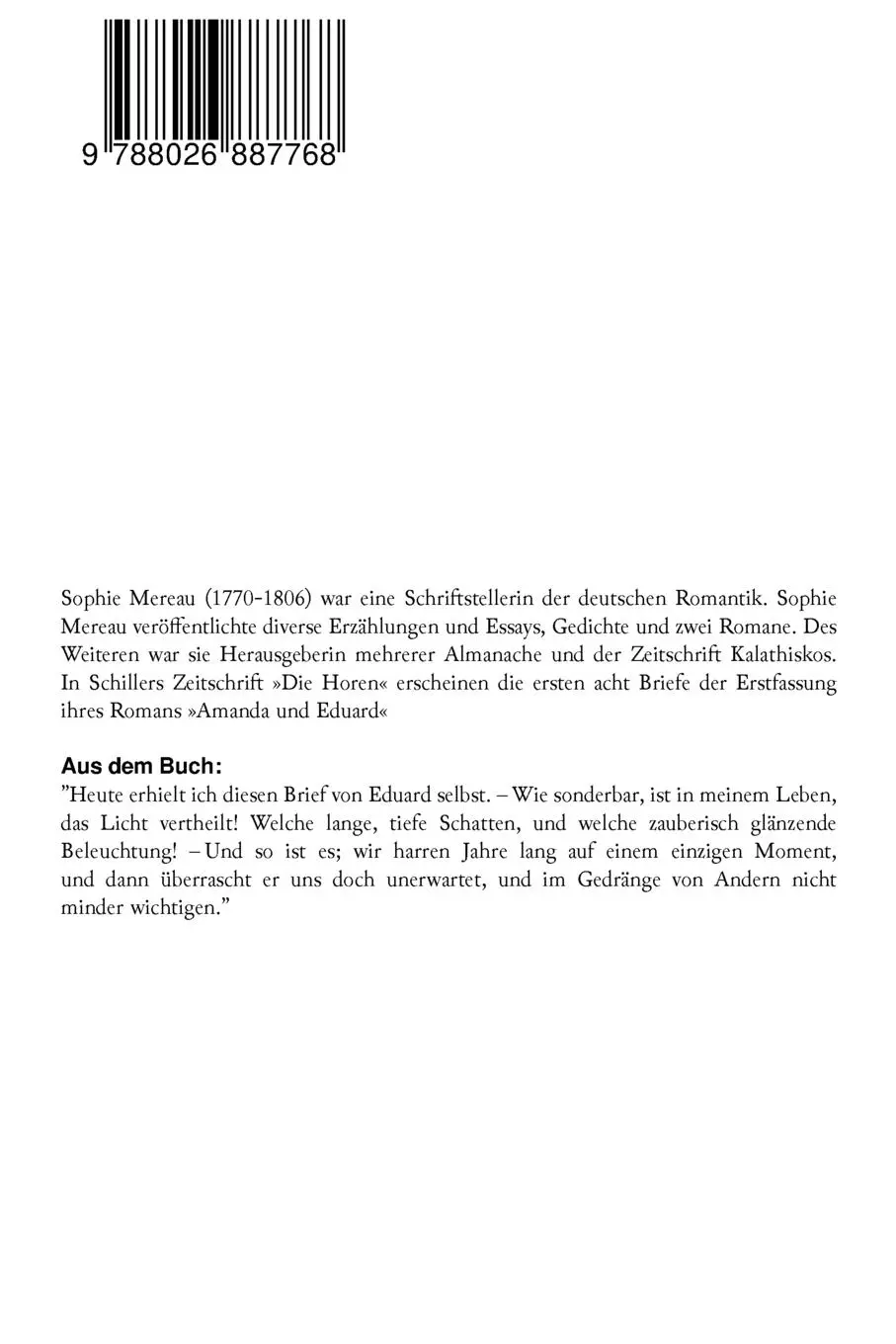 Rückseite: 9788026887768 | Amanda und Eduard | Sophie Mereau | Taschenbuch | Englisch | 2018