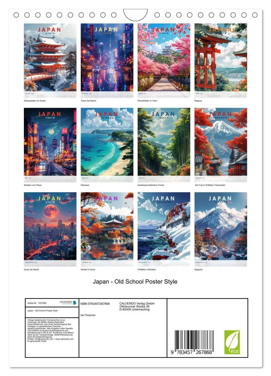 Bild: 9783457267868 | Japan - Old School Poster Style (Wandkalender 2026 DIN A4 hoch),...