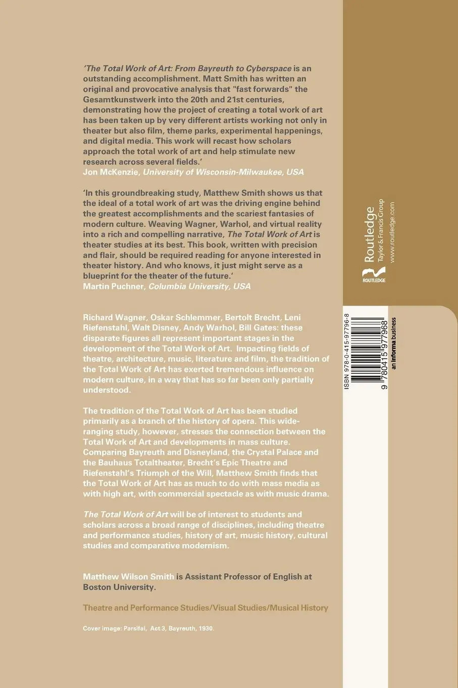 Rückseite: 9780415977968 | The Total Work of Art | From Bayreuth to Cyberspace | Smith | Buch
