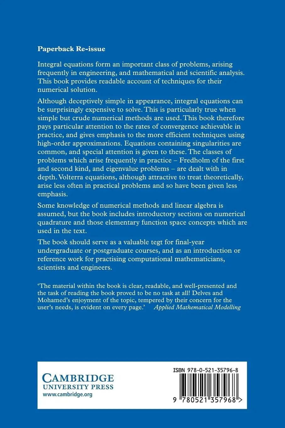 Rückseite: 9780521357968 | Computational Methods for Integral Equations | L. M. Delves (u. a.)