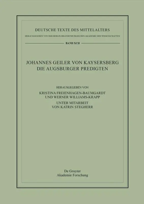 Cover: 9783110417968 | Johannes Geiler von Kaysersberg, Die Augsburger Predigten | Buch