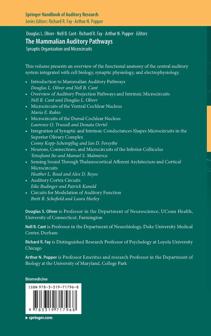 Rückseite: 9783319717968 | The Mammalian Auditory Pathways | Douglas L. Oliver (u. a.) | Buch