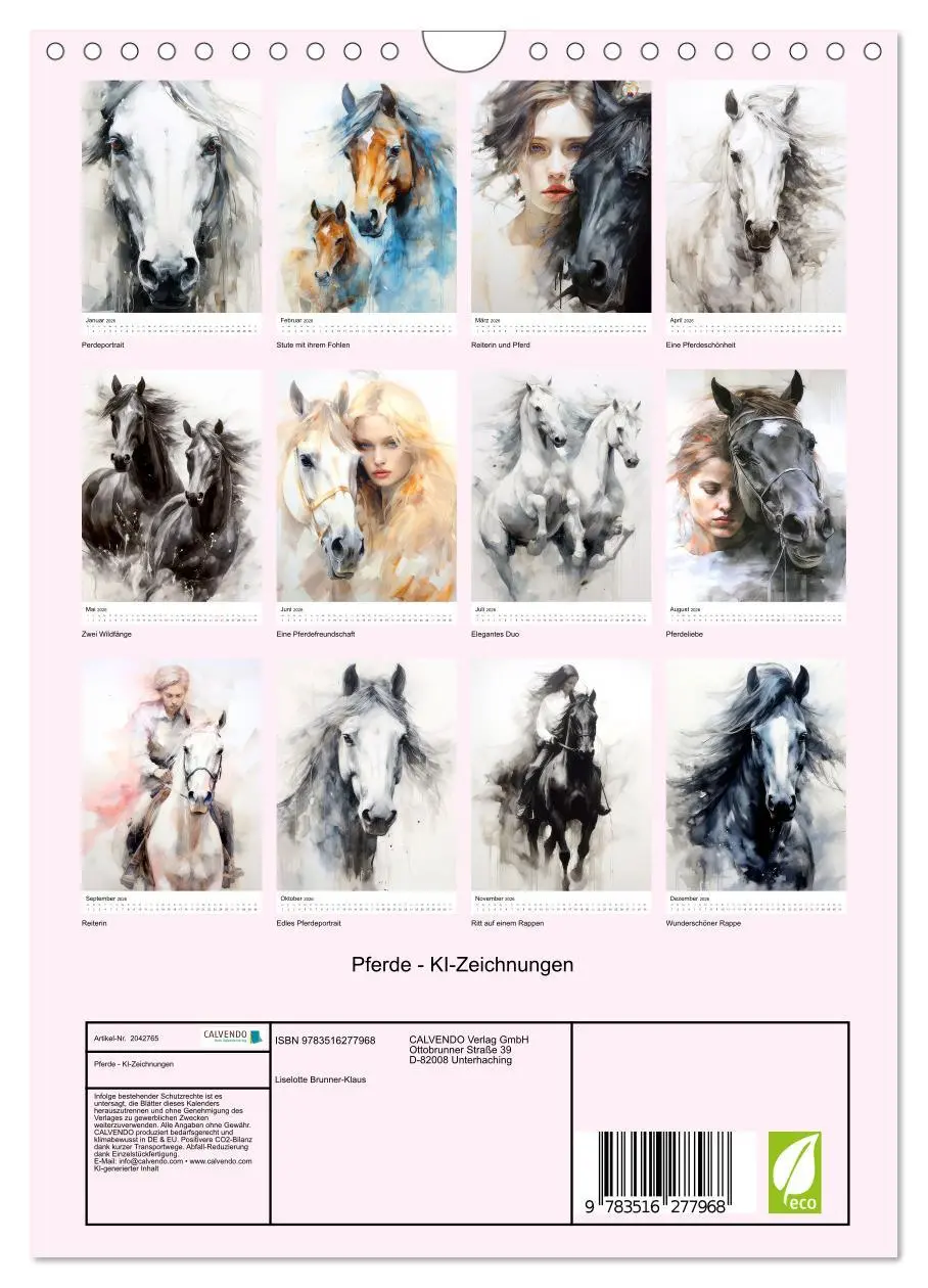Bild: 9783516277968 | Pferde - KI-Zeichnungen (Wandkalender 2026 DIN A4 hoch), CALVENDO...