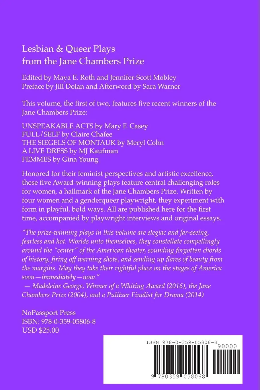 Rückseite: 9780359058068 | Lesbian &amp; Queer Plays from the Jane Chambers Prize | Roth (u. a.)