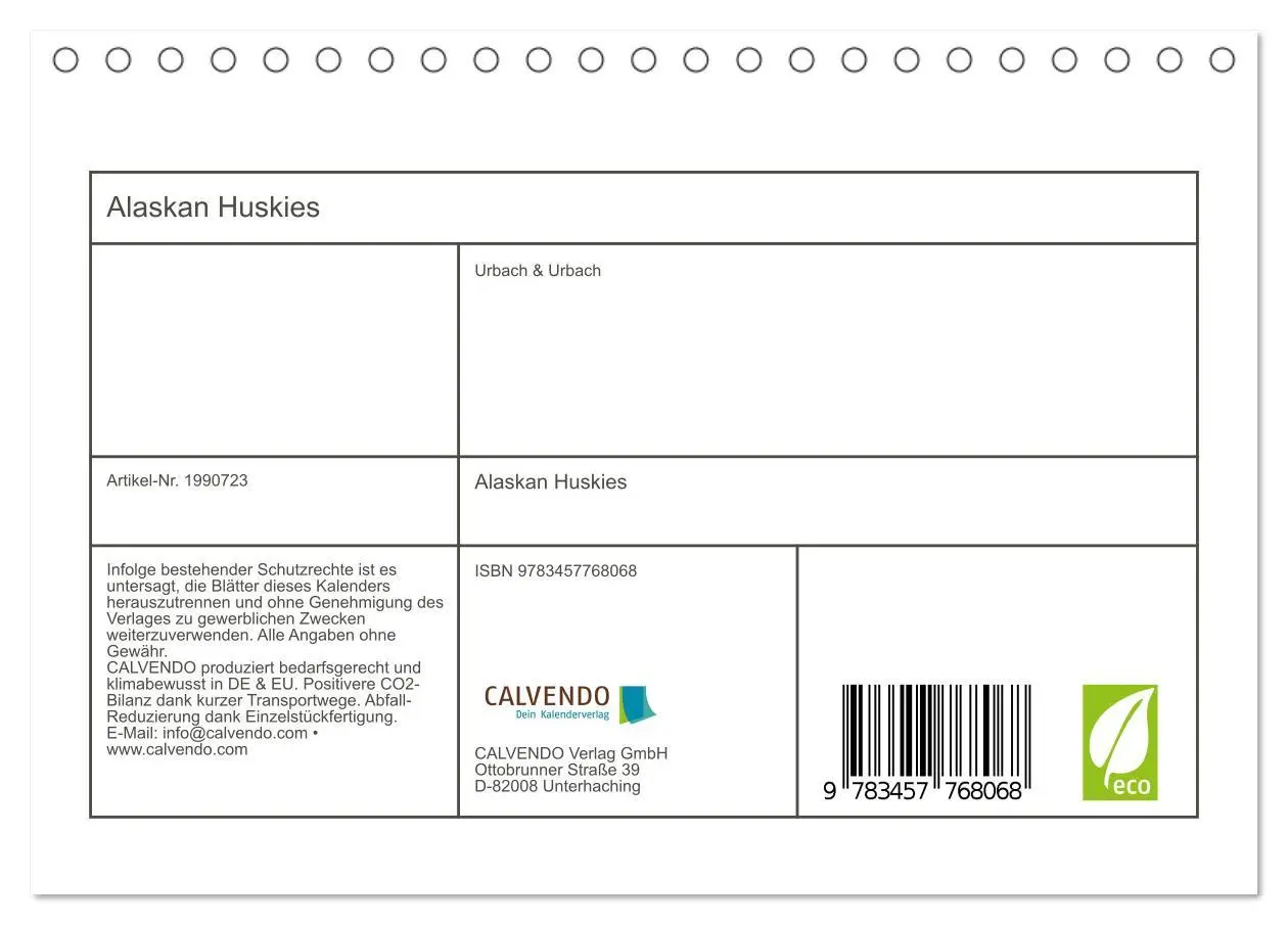 Bild: 9783457768068 | Alaskan Huskies (Tischkalender 2026 DIN A5 quer), CALVENDO...