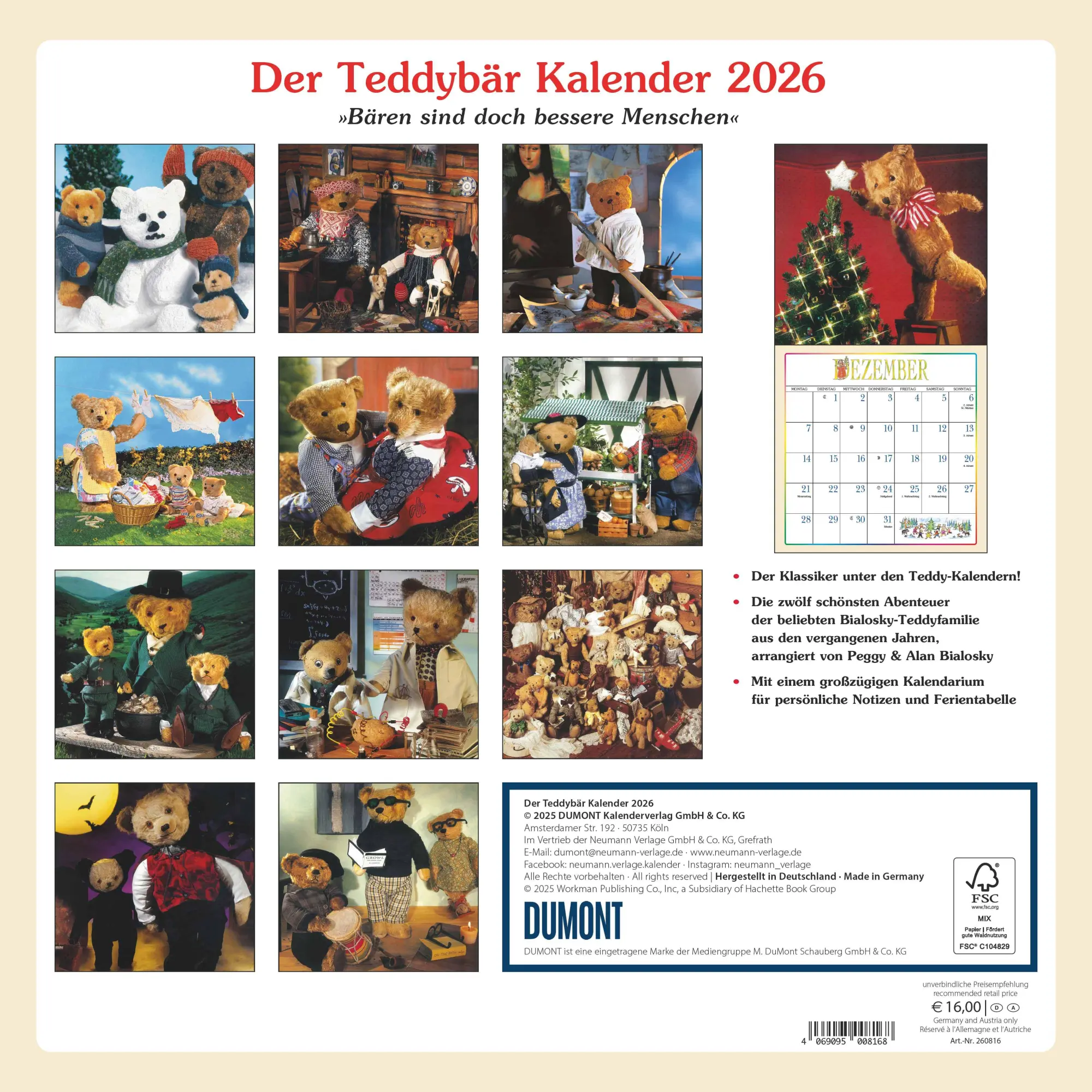 Rückseite: 4069095008168 | Der Teddybär 2026 - Broschürenkalender - Wandkalender - Format 30 x...