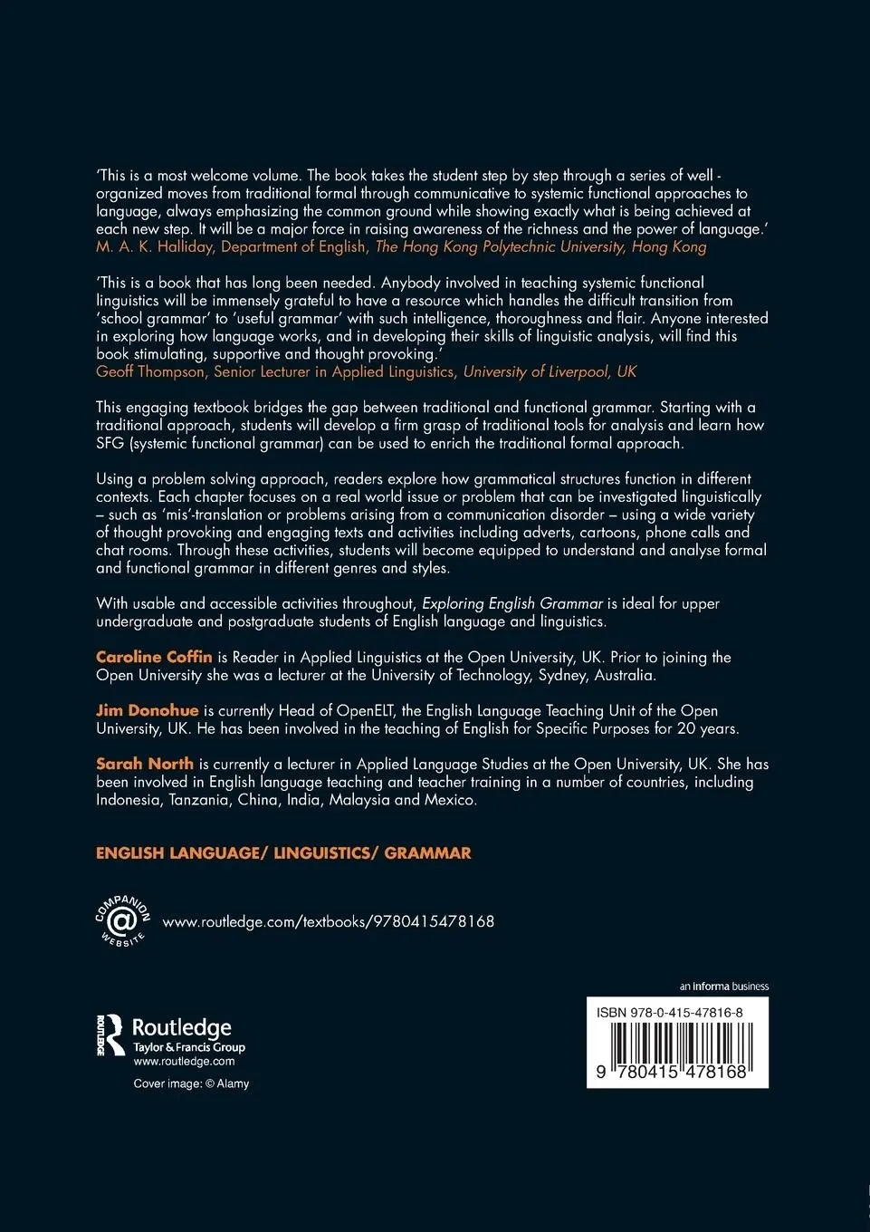 Rückseite: 9780415478168 | Exploring English Grammar | From formal to functional | Coffin (u. a.)