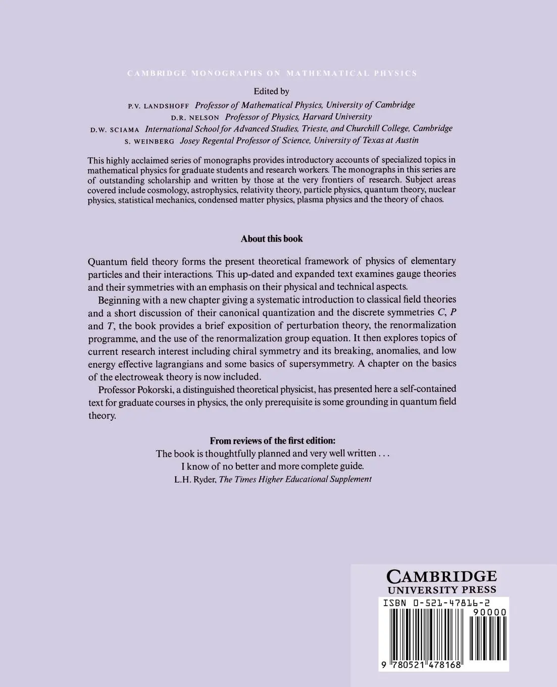 Rückseite: 9780521478168 | Gauge Field Theories | Stefan Pokorski (u. a.) | Taschenbuch | 2000