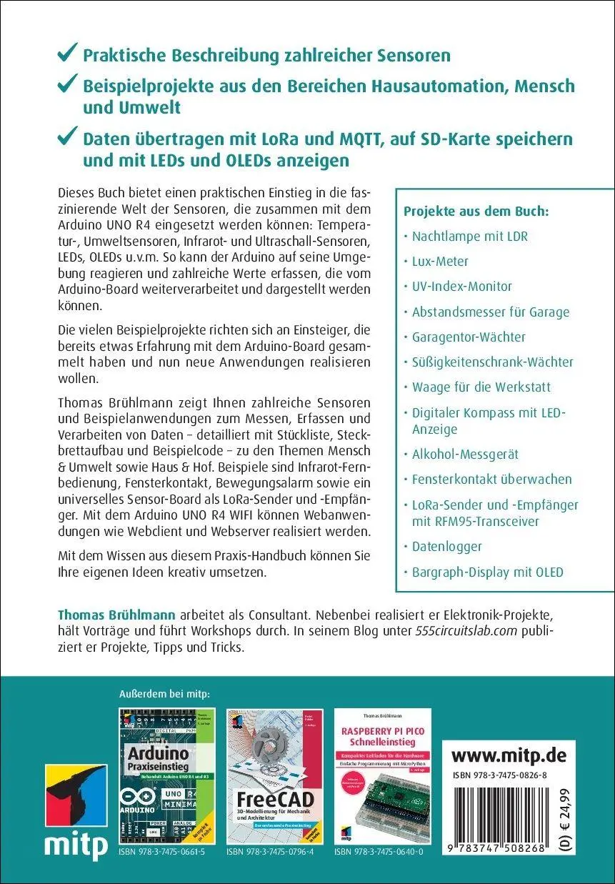 Rückseite: 9783747508268 | Sensoren mit Arduino | Mit zahlreichen Praxisbeispielen | Brühlmann