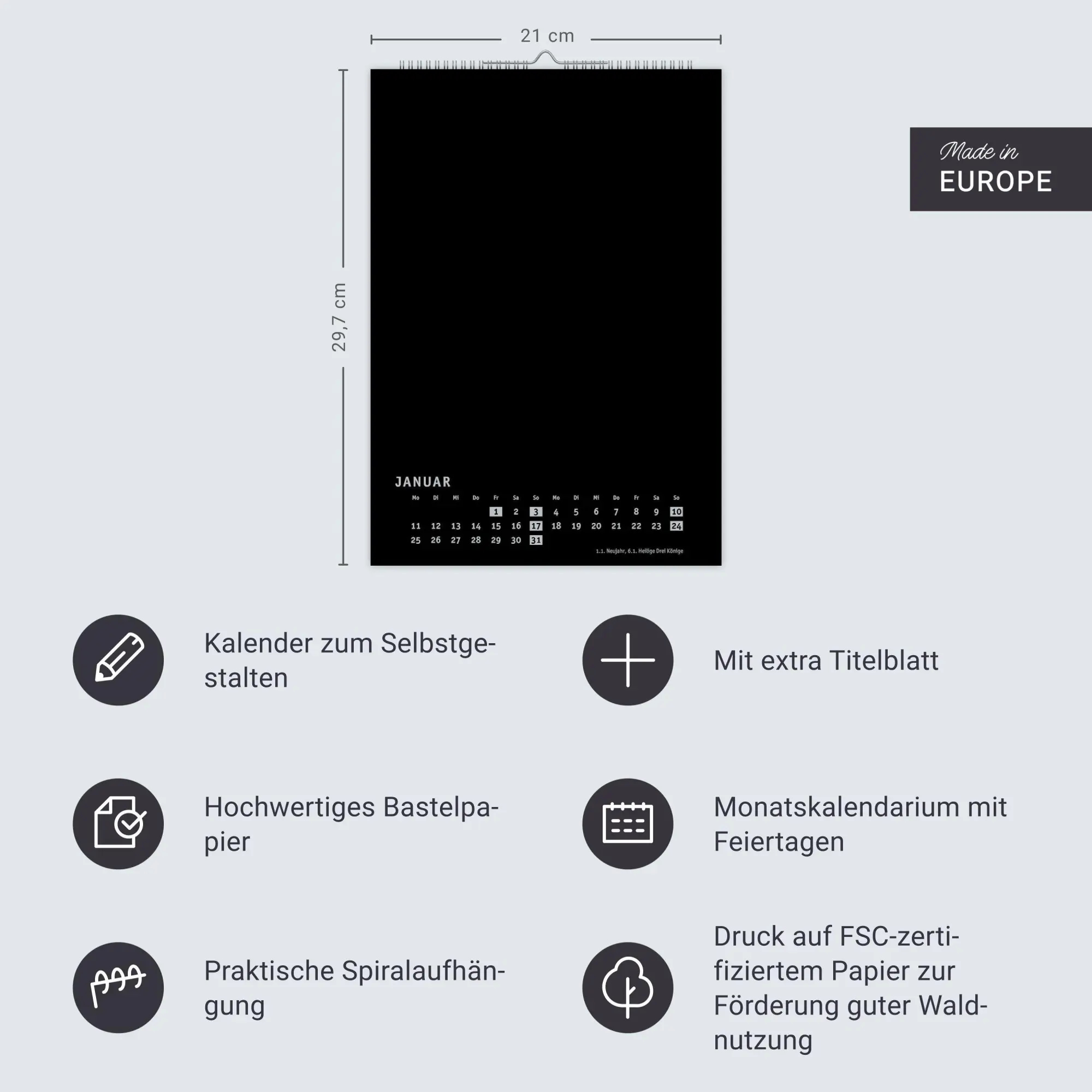Bild: 9783756418268 | Premium-Bastelkalender schwarz A4 2027 | Heye | Kalender | 14 S.