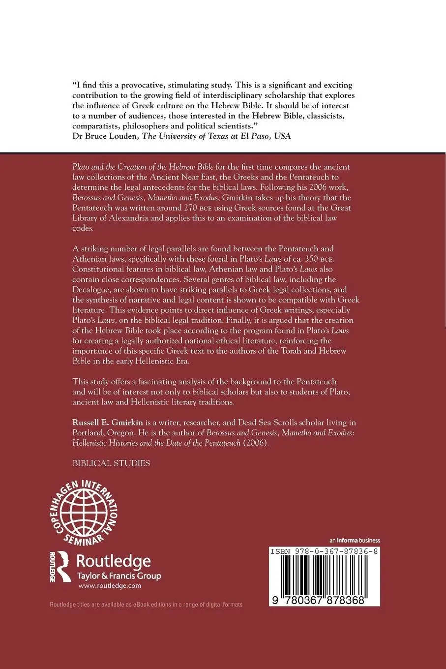 Rückseite: 9780367878368 | Plato and the Creation of the Hebrew Bible | Russell E. Gmirkin | Buch